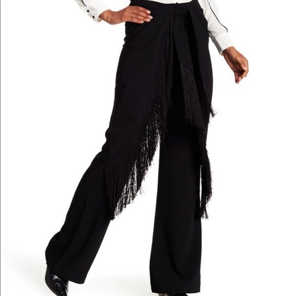 CINQ A SEPT | Audrina High-Waist Fringed Wide-Leg Pants 0